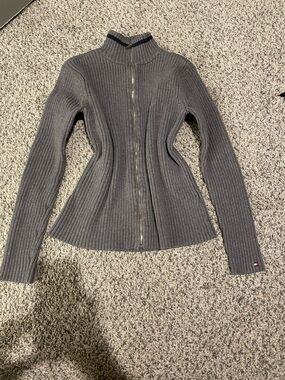 Tommy Hilfiger - Gray Ribbed Zip-Up Sweater